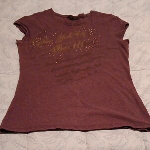 Express Women's Dark Purple Short Short Sleeve Tee with Gold Stud Accents Size M